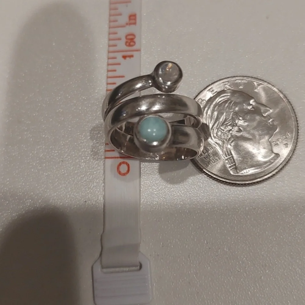 Sterling Silver Wrap Ring with Light Blue and Aquamarine Stones